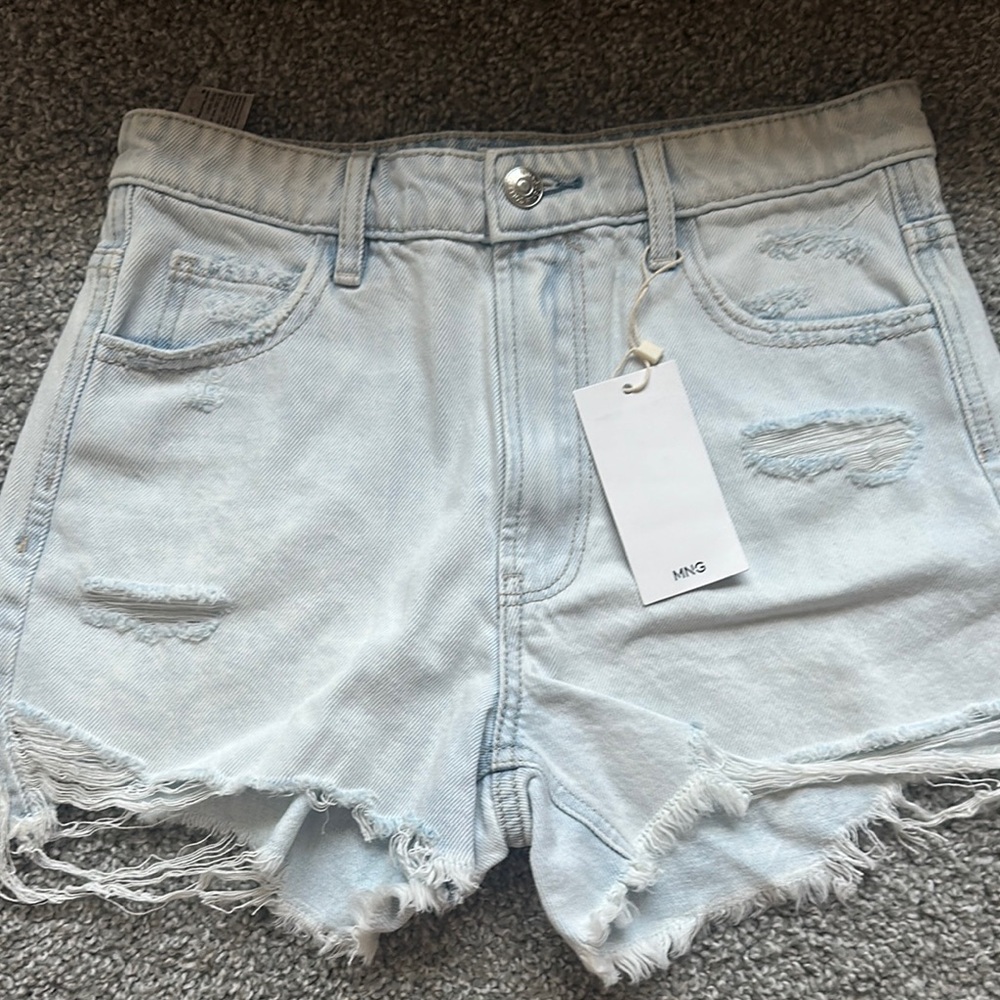Mango Light Blue Distressed Women's Shorts